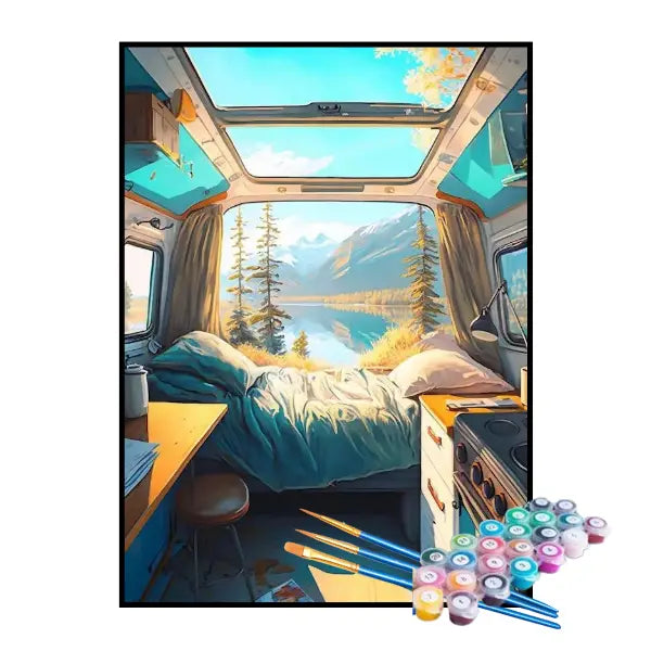 Kit de Peinture par Numéros - Caravane Avec Vue Sur Le Lac