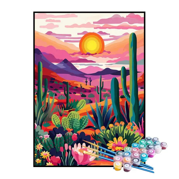 Kit de Peinture par Numéros - Plantes et Soleil dans le Désert