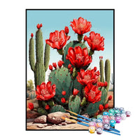 Kit de Peinture par Numéros - Fleurs Rouges Sur Le Cactus