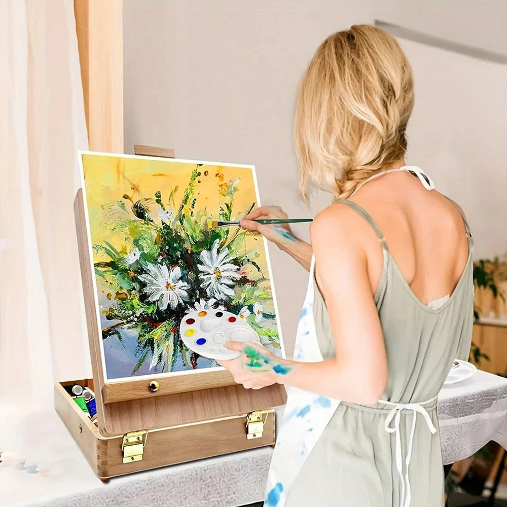 Chevalet de table et valise de rangement pour peinture sur toile et dessin